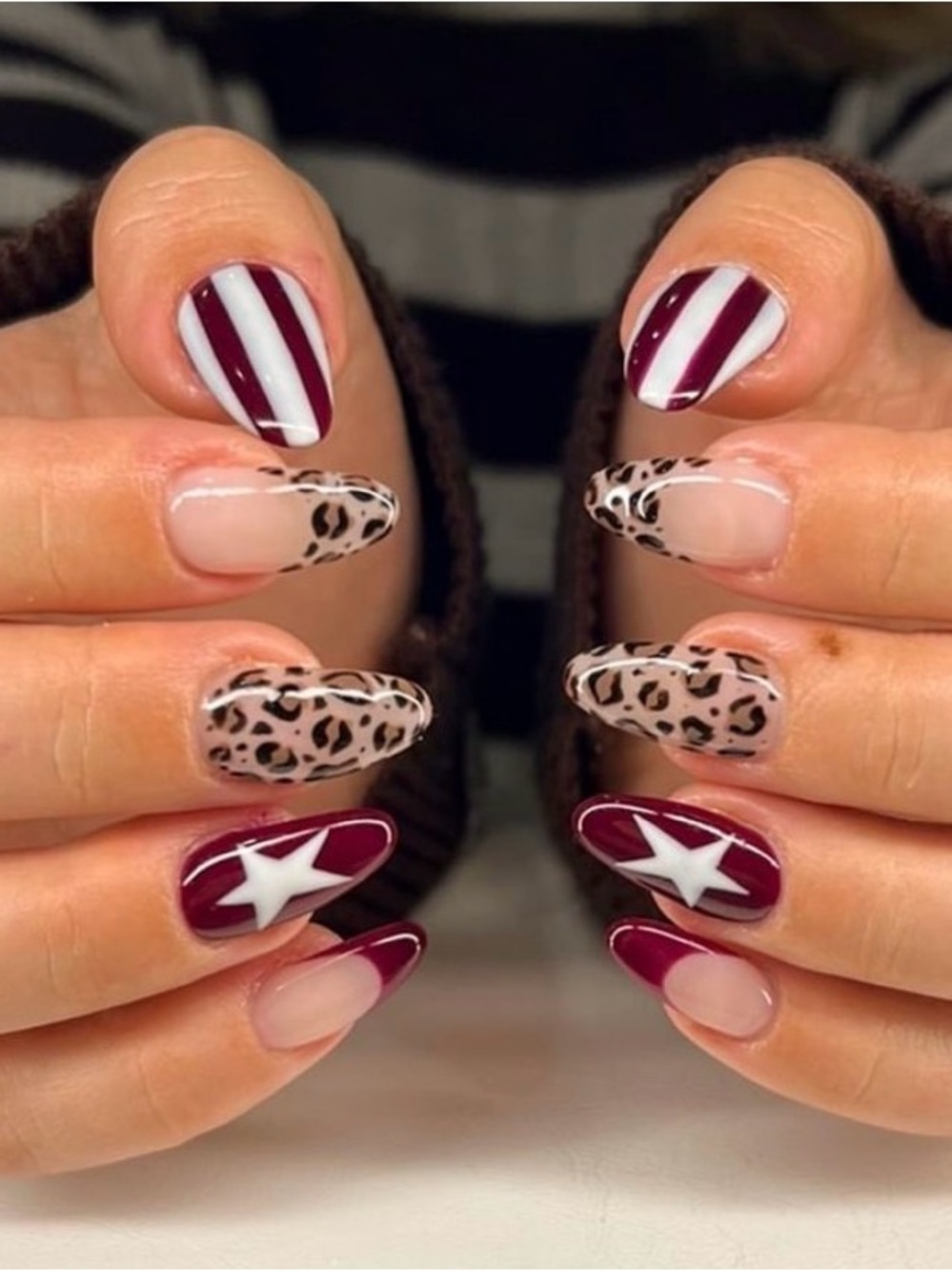 Burgundy Star & Leopard Nail Art Set - Women